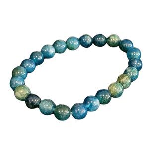 8mm Genuine Blue-Green Agate Natural Stone Beaded Stretch Bracelet Round Bead